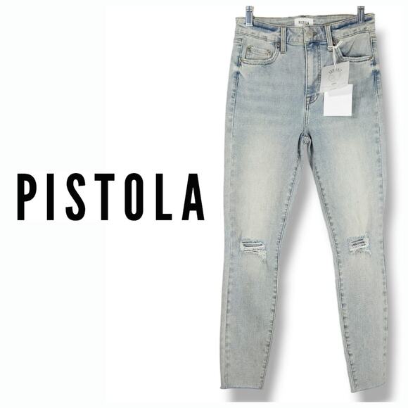 NWT Pistola Aline Distressed Skinny Crop Eco Denim Jeans Sz. 26x25 Lenox Blue - Picture 1 of 10
